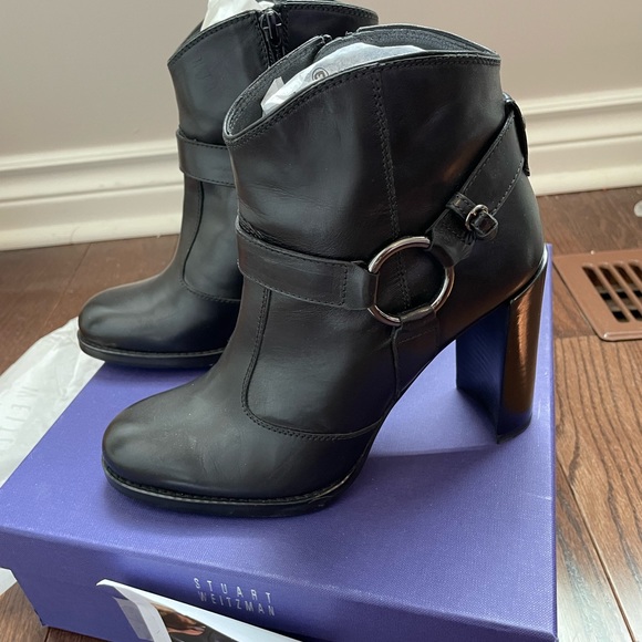 Stuart Weitzman Toughy 185 Black Calf 3” Heeled Booties - Picture 3 of 8